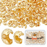 160Pcs 2 Style Brass Crimp Bead Cover, Real 18K Gold Plated, 4~5.5x2.5~3mm, Hole: 1.5~2mm, 80pcs/style