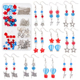Independence Day Theme Drop Earring DIY Making Kit, Including Alloy Pendants, Glass & Acrylic & Brass Rhinestone Beads, Brass Earring Hooks & Pins, Antique Silver, Mixed Color, 148pcs/box
