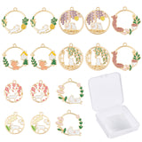 32Pcs 8 Style Alloy Enamel Pendants, Ring with Animal, Light Gold, Mixed Color, 4pcs/style