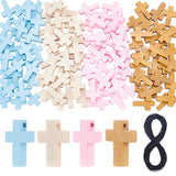 120Pcs 4 Style Wood Cross Pendants, with 10M Waxed Polyester Cord, for Jewelry Making, Mixed Color, 21.5~22x14~15x4~4.5mm, Hole: 1.2~2mm, 30Pcs/style