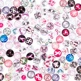 Glass Cabochons for DIY Projects, Half Round/Dome with Pink Breast Cancer Pink Awareness Ribbon Pattern, Mixed Patterns, 12x4.8mm, 116pcs/box