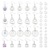 12 Pairs 4 Style Glass Blank Dome Dangle Earrings, Twist Triangle & Ring & Square 304 Stainless Steel Earrings for Women, Stainless Steel Color, 33~50mm, Pin: 0.6mm, 3 Pairs/style