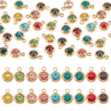 24Pcs 12 Colors Vacuum Plating 303 Stainless Steel Rhinestone Charms, Birthstone Charms, Flat Round, Real 18K Gold Plated, Mixed Color, 8.5x6x3mm, Hole: 1.5mm, 2pcs/color