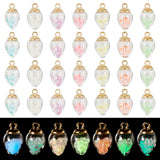 70Pcs 7 Colors Luminous Glass Teardrop Pendant, with Golden Plated Alloy Findings, Glow In The Dark Charms, Mixed Color, 25x14mm, Hole: 2mm, 10pcs/color