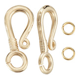 10Pcs Brass Hook Clasps, with 20Pcs Jump Rings, Real 24K Gold Plated, Hook Clasps: 19x8x2mm, Hole: 3mm, 10pcs