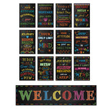 Paper Hanging Banner Classroom Decoration, Rectangle, School Decoration Supplies Celebration Backdrop, Word Welcome, Black, 200~1000x250~300mm, 13pcs/set