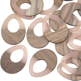 Ornaland Resin & Wood Pendants, Teardrop, Misty Rose, 37.5x28x3~3.5mm, Hole: 1.5mm, 10pcs/box