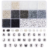 DIY Beads Jewelry Making Finding Kit, Including Glass Seed Round & Acrylic Letter Beads, Black and White, 3~4x2~3mm
