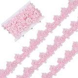 Polyester Lace Trim, Floral Lace Ribbon with Plastic Bead, Garment Accessories, Pink, 2-1/4~2-3/8 inch(58~60mm), 3 yards/set