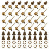 40Pcs Brass Ball Stud Earring Post with Horizontal Loops, Stud Earring Findings, with 40Pcs Ear Nuts and 40Pcs Iron Jump Ring, Antique Bronze, 15.2~15.7x5mm, Hole: 1mm