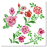 PET Plastic Hollow Out Drawing Painting Stencils Templates, Square, Rose Pattern, 18x18cm