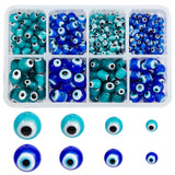 Handmade Evil Eye Lampwork Round Bead Strands, Mixed Color, 4~10mm, Hole: 0.8~1mm, about 381pcs/box