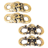 2 Pairs 2 Styles Brass Shoe Charms, Shoelace Decoration Accessories, Halloween Skull, Antique Golden, 12~14x28~30x5.5~7.5mm, Hole: 4~5x4.5~6.5mm, 1 pair/style