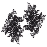 Flower Pattern Polyester Embroidered Lace Appliques, Handicarft Beading Appliques, Costume Dress Accessories, Black, 160x250x2mm