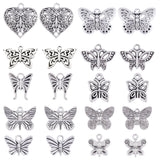 80Pcs 10 Styles Tibetan Style Alloy Charms, Butterfly, Antique Silver, 12~23x15.5~25x1.5~2mm, Hole: 1.4~2.5mm, 8pcs/style