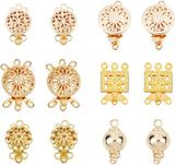 12 Set 6 Style Brass Box Clasps, Flat Round & Round & Flower & Rectangle, Mixed Color, 2set/style