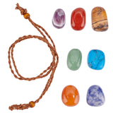 DIY Chakra Necklace Making Kits, Including Adjustable Braided Waxed Cord Macrame Pouch, Gemstone Half Drilled Beads, Velvet Jewelry Bags, 17.7 inch(45cm), 1pc