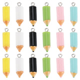36Pcs 6 Colors Opaque Resin Pendants, Pencil Charms with Platinum Tone Iron Loops, Mixed Color, 23x7.5mm, Hole: 2mm, 6pcs/color