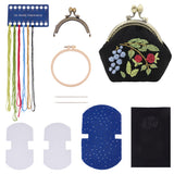 DIY Kiss Clasp Purse Making Kit, Including Plastic Cross Stitch Embroidery Hoops, Cotton Linen, Needle, Random Color Lining Cloth, Dark Blue, 249x150x0.2mm