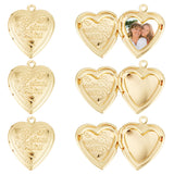 10Pcs Brass Locket Pendants, Photo Frame Charms for Necklaces, Long-Lasting Plated, Heart with Flower & Word Love You Charm, Real 18K Gold Plated, 22.5x19.5x5.5mm, Hole: 1.8mm