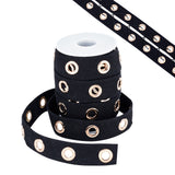 10 Yards Cotton Ribbons with Brass Eyelet Rings, for Garment Accessories, with Plastic Spools, Black, 1 inch(25mm)