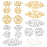 32Pcs 2 Colors 4 Sizes Brass Filigree Joiners Links, Rack Plating, Flower, Golden & Silver, 32x20x1mm, Hole: 1mm