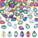 72Pcs 6 Colors Glass Beads, Faceted, with Golden Plated 201 Stainless Steel, Teardrop, Mixed Color, 14x10x6mm, Hole: 1mm, 12pcs/color