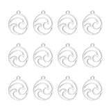 201 Stainless Steel Charms, Laser Cut, Ring with Waved, Stainless Steel Color, 14x12x1mm, Hole: 1.2mm, 12pcs/box
