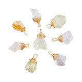 20Pcs Natural Quartz Pendants, with Real 18K Gold Plated Eco-Friendly Copper Wire Wrapped, Nuggets Charm, Mixed Dyed and Undyed, Mixed Color, 20.5~27x12~16x7.5~11mm, Hole: 4mm