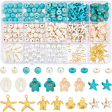 DIY Jewelry Making Finding Kit, Indcluding Synthetic Mixed Gemstone & Glass Pearl Beads, Alloy Pendants, Brass Jump Rings, Acrylic Cabochons, Turtle & Starfish & Shell & Flat Round, 292Pcs/box
