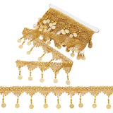 4.5m Sparkle Polyester Tassel Lace Trims, Paillette Fringe Lace Trimming with Iron Beads, Flat Round, Goldenrod, 1-1/2 inch(37.5mm), about 4.92 Yards(4.5m)/Set