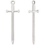 10Pcs 201 Stainless Steel Pendants, Sword Charm, Stainless Steel Color, 45x13.5x2mm, Hole: 1.8mm