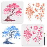 2Pcs 2 Styles PET Hollow Out Drawing Painting Stencils, for DIY Scrapbook, Photo Album, with 1Pc Art Paint Brushes, Sakura, 300x300mm, 1pc/style