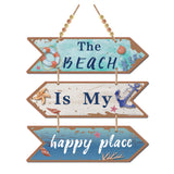 Wood Hanging Sings, Home Decorations, with 1M Jute Ropes and 10Pcs Wood Beads, Arrow with Word The Beach is My Happy Place, Dark Turquoise, Sign: 300x8.5x5mm, 3pcs/set