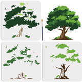 1 Set PET Hollow Out Drawing Painting Stencils, with 1Pc Art Paint Brushes, for DIY Scrapbook, Photo Album, Tree, Stencils: 300x300mm, 3pcs/set, Brushes: 169x5mm, 1pc