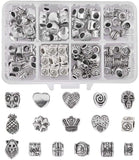 Tibetan Style Alloy European Beads, Large Hole Beads, Mixed Shape, Antique Silver, Box: 110x70x30mm