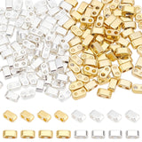160Pcs 2 Colors Electroplated Non-magnetic Synthetic Hematite Multi-Strand Links, 2-Hole Seed Beads, Grade AA, Rectangle, Long-Lasting Plated, Real 24K Gold Plated & 925 Sterling Silver Plated , 4.5x2x2.5mm, Hole: 1mm, 80pcs/color