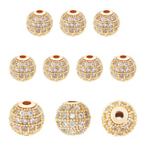 10Pcs Rack Plating Brass Cubic Zirconia Beads, Long-Lasting Plated, Round, Golden, 8x7mm, Hole: 2mm