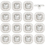 16Pcs 1-Hole Alloy Shank Buttons, with Plastic Imitation Pearls Bead, Square, White, 20x20x9mm, Hole: 2mm