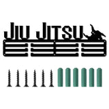 Word JIU JITSU Fashion Iron Medal Hanger Holder Display Wall Rack, with Screws, Electrophoresis Black, 131x400mm