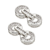 Brass Pave Clear Cubic Zirconia Fold Over Clasps, Flat Round, Platinum, 23mm, Ring: 10x10.5x3.5mm, Inner Diameter: 4mm, Clasp: 11x3x5mm