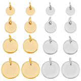 48Pcs 8 Styles 304 Stainless Steel Charms, with Jump Rings, Blank Stamping Tag, Flat Round, Golden & Stainless Steel Color, 6~12x0.7~1mm, Hole: 3.5mm, 6pcs/style