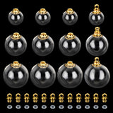 12 Sets 3 Style Openable Transparent Glass Pendants, with Iron Findings and Rubber Ring, Round, Golden, 17.5~25x11.5~20mm, Hole: 2.5~2.6mm, 4 sets/style