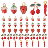 50Pcs 5 Styles Alloy Enamel Charms, Strawberry/Cherry/Horn of Plenty/Italian Horn Cornicello, Red, 12.5~20x4.5~13x3~7.5mm, Hole: 1.5~2mm, 10pcs/style