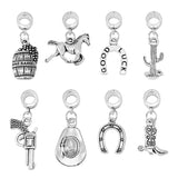 64Pcs 8 Style Cowboy Theme Tibetan Style Alloy European Dangle Charms, Large Hole Pendant, Horseshoes & Horse & Cactus, Antique Silver, 29~35mm, 8Pcs/style