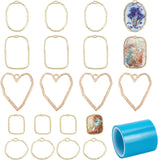 Alloy Open Back Bezel Pendants, For DIY UV Resin, Epoxy Resin, Pressed Flower Jewelry, Rectangle & Oval & Heart & Flat Round & Square, Golden, 30x21.5x1.5mm, Hole: 3x1mm, 6pcs