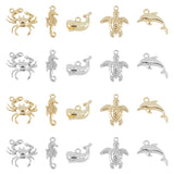 20Pcs 10 Style Rack Plating Alloy Charms, Cadmium Free & Lead Free, Crab & Sea Horse & Whale & Sea Turtle & Dolphin, Platinum & Light Gold, 9~21x8.5~19x4~6mm, Hole: 1.5~1.8mm, 2pcs/style