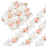 3 Yards Embroidery Flower Polyester Lace Trim, with Imitation Pearl Beads, for Sewing Decoration Craft, White, 1-3/8 inch(35mm)