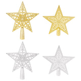 4Pcs 4 Style Plastic Christmas Treetop Star Ornament, for Christmas Tree Decorations, Mixed Color, 143~170x146x17~21mm, Hole: 13.5~17mm, 1pc/style