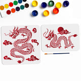 1 Set PET Hollow Out Drawing Painting Stencils, with 1Pc Art Paint Brushes, for DIY Scrapbook, Photo Album, Dragon, 297~300x210~300mm, 2pcs/set